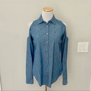 Tommy Hilfiger Cold Shoulder Denim Button-Down Top